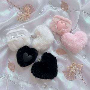 키링포함 보송보송 하트털 에어팟 케이스 폼폼키링 털에어팟 벨벳 뽀글이케이스