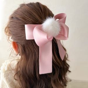 스노우 멜팅 리얼밍크 왕리본 유아헤어핀