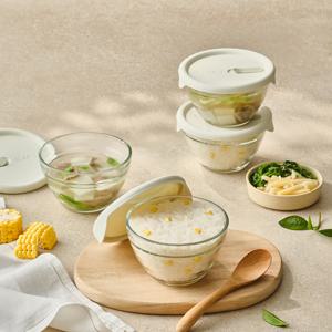 훈맹정음 햇밥유리용기 원형 400ml 4조세트(실리콘캡)