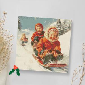 DIY 보석십자수 액자형캔버스_계절시리즈 썰매타기 (30X30)
