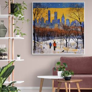 노을빛 겨울도시 풍경화 알루미늄액자 포스터 일러스트 인테리어 그림액자