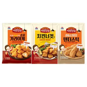 사조안심 순살가라아게 1000g*1개+안심치킨너겟2*1개+안심라이스텐더*1개