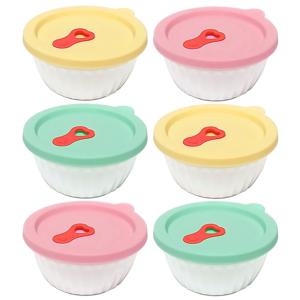 러브앤아트 도자기 밥보관용기 6팩세트 실리콘뚜껑 전자렌지용 냉동밥 보관용기 8484