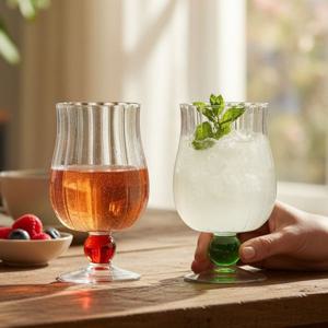 컬러 글로우볼 내열유리 양주잔 하이볼컵 맥주잔 고블렛잔 350ml 2P 세트