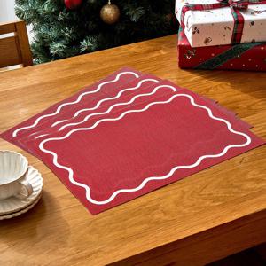 크리스마스 레드 웨이브라인 식탁매트 4P세트 43x28