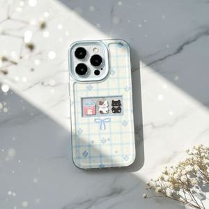 아기자기 고양이와 집 곰돌이 아이폰케이스 13 14 15 16 17 귀여운 감성 체크 케이