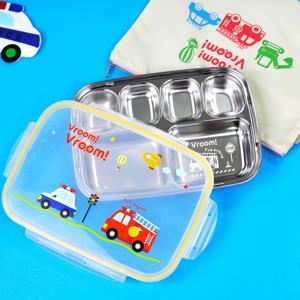 부릉부릉 레이저 6구 스텐304 식판 도시락 가방세트 실리콘패킹 뚜껑 국산 어린이집 유치원