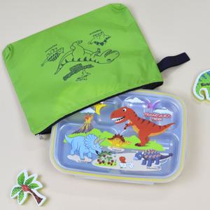 티라노 레이저 유아동 스텐304 식판 6구 국산 도시락 실리콘 뚜껑 가방세트 공룡 유치원