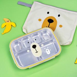베어 레이저 6구 식판 스텐304 도시락 실리콘 뚜껑 곰돌이 가방세트 유치원 어린이집 식기