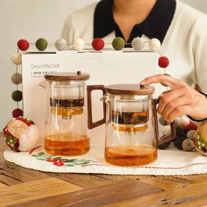 원버튼 드롭 티머그 A형 표일배 티팟 티포트 세트 내열 유리 차주전자 800ml