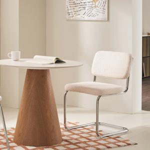 ON 루나 원형 세라믹 애쉬 무늬목 식탁 800+글래스코 의자 2P