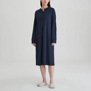 여 피치스킨 긴팔 파자마 원피스_솔리드