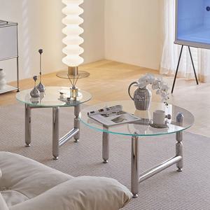 [해외] 버블 볼드 벌룬 강화유리 실버 원형 커피 좌식 미드센츄리 소파테이블