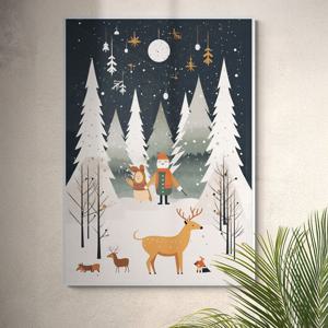 산타와 숲속 동물들 포스터 알루미늄액자 성탄 감성 인테리어 그림액자