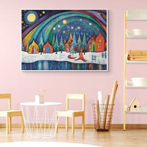 오로라 겨울마을 포스터 알루미늄액자 성탄 감성 인테리어 그림액자