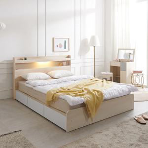 아너스 LED조명 3단 벙커 수납 침대프레임 SS/Q 매트포함 3색