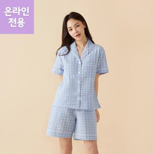 오가닉 코튼 시어서커 사각체크 파자마상하세트