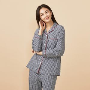 여 오가닉 코튼 스트레치 체크 파자마상하세트