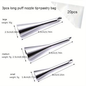 TEMU 23/24/26pcs, 퍼프 피핑 팁 및 피핑 백, 304 스테인리스 스틸 페스트리 팁 및 일회용 페스트리 백, 프로스팅용 아이싱 노즐 팁, 컵케이크 케이크 장식용, 퍼프 만들기, 쿠키 만들기, 베이킹 도구, 주방 가제트, 주방 악세사리