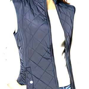 TEMU 여성용 경량 퀼팅 스탠드 칼라 지퍼 조끼 - 겨울 따뜻함, 신축성 없는 원단, 스탠드 칼라 클로저, 단색 캐주얼 레이어링, 캐주얼 복장, 겨울 의류, 내구성 좋은 아우터, 다용도 아우터, 오피스룩