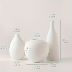 TEMU 세 개의 작은 도자기 꽃병, 백색 꽃봉오리 꽃병 모던 러스틱 꽃병, 팜파스 그라스를 위한 농가 부호 장식 꽃병, 커피 테이블 센터피스 맨틀 책장 현관 홈 장식, 봄 여름 장식