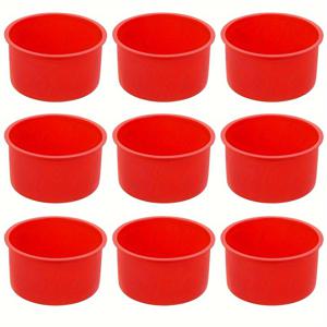 TEMU 9개 실리콘 미니 케이크 몰드 세트, 4인치 레드 라운드 베이킹 팬 논스틱 실리콘 베이킹 몰드, 쉬폰 무스, 컵케이크, 레이어 케이크, 치즈 케이크, 케이크용 재사용 가능한 케이크 팬