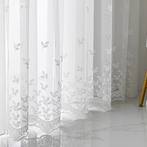 TEMU 2pcs 화이트 로맨틱 리프 자수 레이스 투명 커튼, 거실, 침실, 베이 창, 발코니용 로드 포켓 디자인 - 우아한 폴리에스터 원단에 세련된 리프 패턴이 포함되어 있습니다. 거실용 커튼
