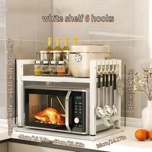 TEMU 1개 조절 가능한 높이 확장형 전자레인지 선반 - 주방 카운터탑 정리용, 쉬운 조리 및 보관, 선반