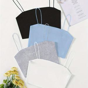 TEMU 4pcs Y2K-Inspired 여성용 슬리브리스 탱크 탑 - 블랙, 오렌지, 보라색, 베이지 드로스트링 넥라인 - 봄 & 여름, 캐주얼 의상, 캐주얼 의상 탑| 슬리브리스 패션| 드로스트링 넥라인, 탱크 탑
