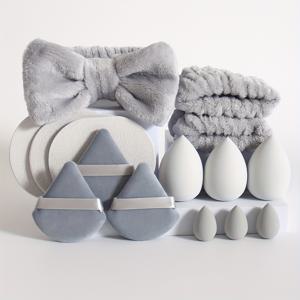 TEMU 15피스 메이크업 도구 세트, 1개 헤어밴드 & 2개 손목밴드 & 3개 메이크업 스펀지 & 3개 미니 메이크업 스펀지 & 3개 삼각형 파우더 퍼프 & 3개 클렌징 스펀지. 파운데이션 블렌딩 뷰티 스펀지, 액체, 크림, 파우더에 완벽, 멀티컬러 메이크업 스펀지, 라텍스 프리 건식 및 습식 파운데이션 메이크업 블렌더, 모든 베이지 타입에 적합