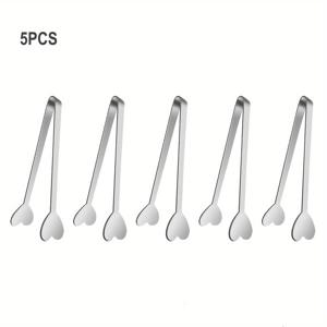 TEMU 5/10개 귀여운 하트 미니 서빙 집게, 패셔너블한 스퀘어 슈가 집게, 고급 스테인리스 스틸 아이스 집게, /디저트/캔디/치즈용 내구성 있는 작은 집게, 결혼식/생일/어버이날/새해 파티에 적합한 선물, 식기세척기 안전