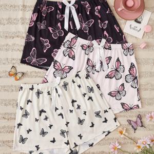 TEMU 여성용 나비 프린트 캐주얼 팬츠 3세트