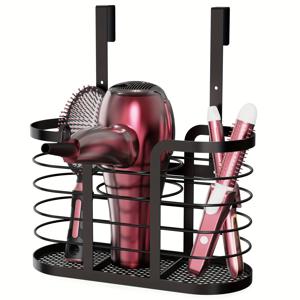 TEMU 1개 블랙 도어 오버 헤어 드라이어 홀더, 욕실 캐비닛 오가나이저, 3-in-1 헤어 스타일링 도구 보관 선반, 컬링 아이언, 플랫 아이언 및 스타일링 도구, 금속 걸이 선반, 금속 파이프 포함되지 않음, 랙