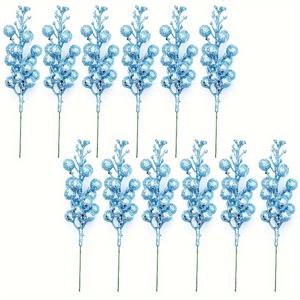 TEMU 12개 골든 글리터 크리스마스 포인세티아 가지와 열매 & 잎사귀 – 축제 트리, 화환 및 파티 장식 – 크리스마스 장식용 우아한 플라스틱 골든 플라워, 크리스마스 장식