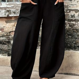 TEMU 사이즈가 큰 듀얼 포켓 헐렁한 바지, 캐주얼 신축성있는 허리 바지 (봄 & 가을), 여성용 플러스 사이즈 옷