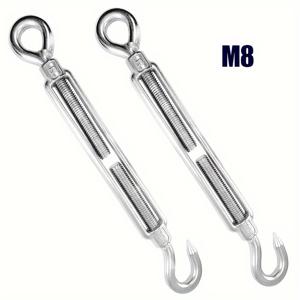 TEMU 산업 스타일 조절 가능한 금속 턴버클 세트 - 2 팩 304 스테인리스 스틸 아이 & 후크 텐셔너 케이블 레일링 M4 M6 M8 벽걸이 기능, 내식성 및 고성능