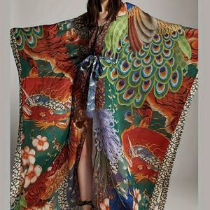 TEMU 여성용 여름 비치 에스닉 오픈 프론트 휴가 롱 로브 비키니 커버업