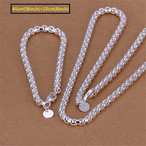 TEMU 2개/세트 스타일리시 4mm 925 실버 도금 남성용 라운드 박스 체인 팔찌 & 화이트 코퍼 목걸이 세트 - 남자에게 완벽한 선물!|남자목걸이|은목걸이