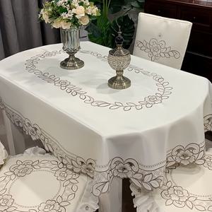 TEMU 우아한 유럽 스타일 자수 타원형 테이블보 - 폴리에스터, 식사 및 커피 테이블용으로 완벽함, 일상 장식 및 파티에 적합
