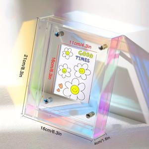 TEMU 1개 부유하는 아크릴 무지개 색상 사진 프레임, 데스크탑 스탠딩 장식에 적합한 네온 반투명 아크릴 사진 프레임