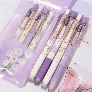 TEMU 4개, 귀여운 장미 꽃 젤 펜, 리트랙터블 젤 펜, 0.5mm 빠른 건조 블랙 잉크 펜 귀여운 펜, 미세한 포인트 펜, 부드러운 필기 펜, 학교용 색상, 카와이 문구류, 사무실 및 학교 용품