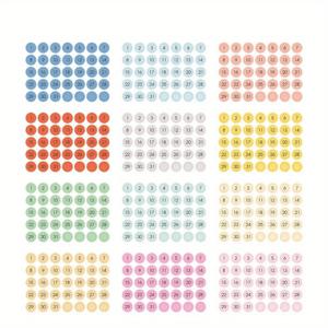 TEMU 색상이 있는 번호가 매겨진 달력 스티커 12장 - 플래너, 저널 및 다이어리용 일일 날짜 라벨 365개, 보라, 파랑, 분홍, 노란색의 투명한 원형 스티커 8mm, 정리와 장식에 완벽함