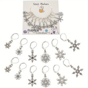 TEMU 12개 앤티크 실버 스노우플레이크 스티치 마커 - 메탈 크로셰 뜨개질 잠금 스티치 마커 세트, 혼합 색상