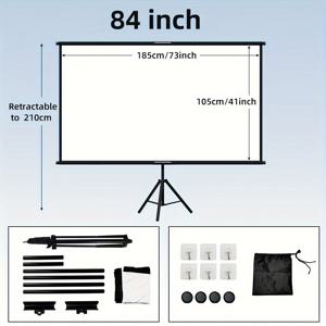 TEMU WEIJIEMING 84-120인치 야외 프로젝터 스크린 스탠드 포함, 16:9 휴대용 바닥 및 벽걸이 경량 컴팩트 프로젝션 스크린, 홈시어터 뒷마당 파티 사무실 프레젠테이션용 간편 설치, 뒷마당 영화관,야외 영화 스크린,가벼운 디자인,컴팩트 스크린,매끄러운 표면,내구성 있는 소재,삼각대 스크린,대형 프로젝션 스크린,영화 애호가,이벤트 플래너
