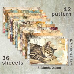 TEMU 36장 A5 빈티지 동물 테마 고양이 패턴 스크랩북 종이 패드, 중량 카드 스톡, 글 머리 기호 저널, 정크 저널링, 인사말 카드, 사진 앨범 및 공예품