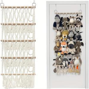 TEMU 1개 플러시 동물 보관 해먹, 4단 매달린 네트 정리대, 인형용, 클래식 스타일 목재 마감 도어 마운트 선반, 다용도, 전원 필요 없음, 할로윈 및 크리스마스용 플로팅 선반