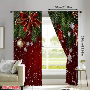 TEMU 2D 플랫, 2D 플랫 프린팅 크리스마스 커튼 2개 - 클래식 소나무 눈꽃 레드 & 그린 창문 드레이프, 29.53x65.35인치, 41.34x90.55인치, 51.18x82.68인치, 거실, 침실, 주방 & 욕실용 세탁기 사용 가능한 폴리에스터