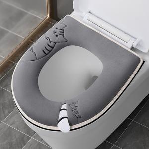 TEMU 아늑한 겨울용 변기 커버 - 편안한 욕실 경험을 위한 부드러운 폴리에스터 쿠션, 세탁기 사용 가능