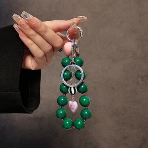 TEMU 시크한 그린 비즈 손목끈 - 휴대폰 케이스, 자동차 키 및 가방 참 장식용 다용도 짧은 랜야드
