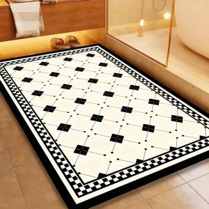 TEMU 1개 퀵 드라이 규조토 욕실 매트 - 미끄럼 방지, 세탁 가능 & 내구성 좋은 샤워 러그 (기하학적 패턴), 기계 제작 폴리에스터, 손세탁만 가능, 크리스마스 홈 데코, 샤워용 욕실 매트, 장식용 욕실 매트, 튼튼한 욕실 매트